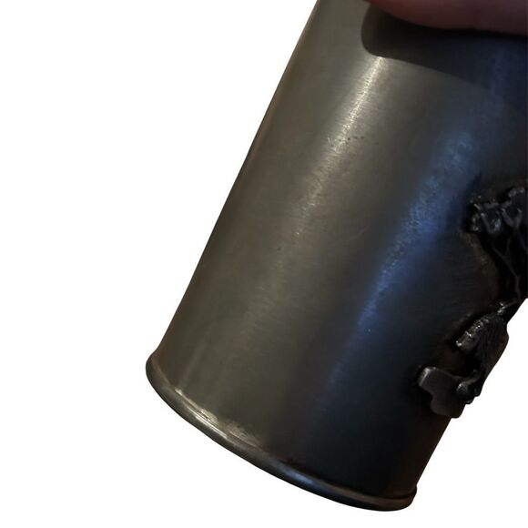 Vintage Pen Holder With Pewter Lion Design Metzke 1974, Gray Cylindrical Can - Picture 9 of 9